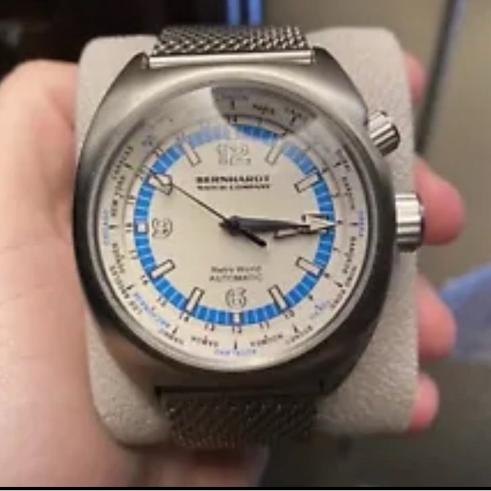 Bernhardt Watch Company - Retro World Timer White 41mm Mens Watch